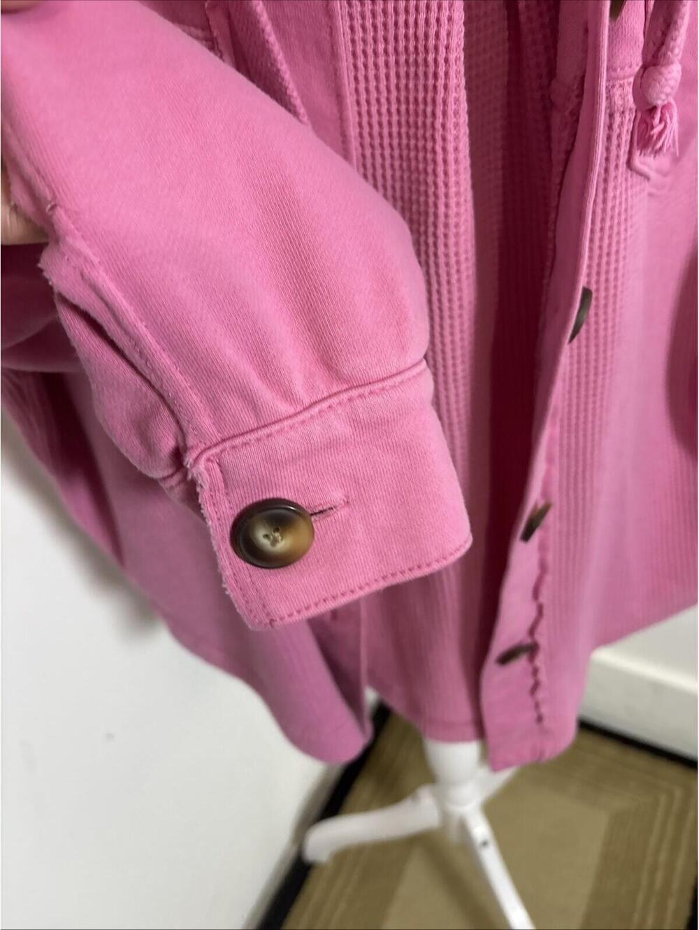 American Eagle Pink Waffle Knit Shacket Medium Hoodie Button Up - Picture 6 of 14